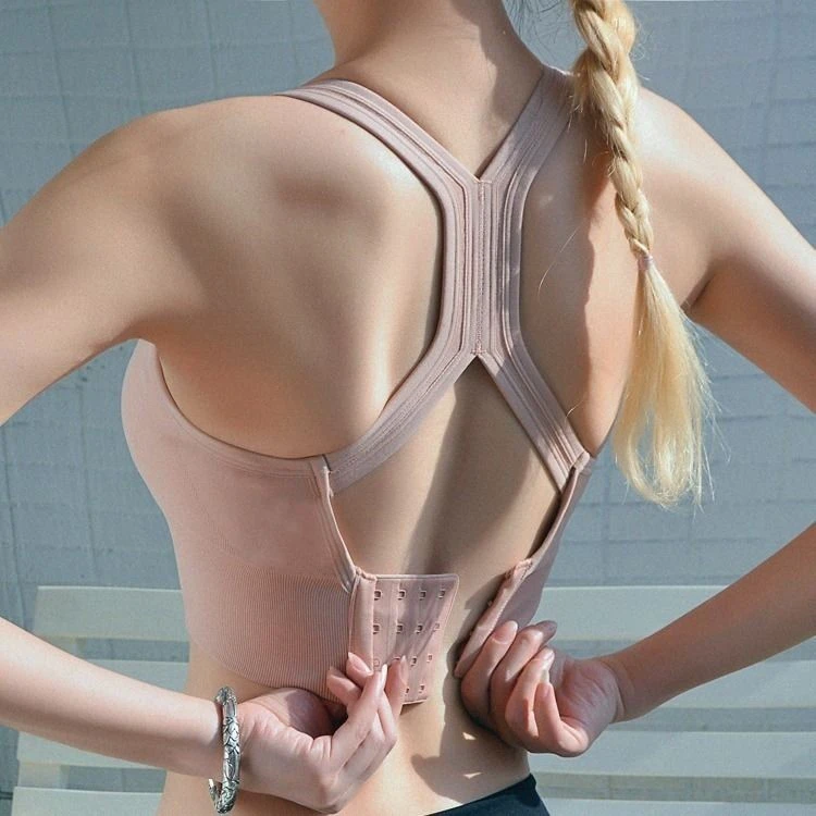 Plus Size Shockproof High Support 100% Nylon Sports Bra Push-up Tube Top Wide Shoulder Straps I-Shaped Vest