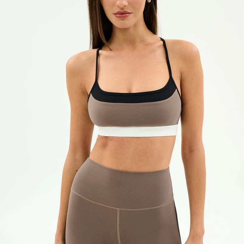 New Arrivals Women Color Blocking Thin Crisscross Straps Sport Bras Buttery Soft Stretchy Removable Padding Sculpted Yoga Vest
