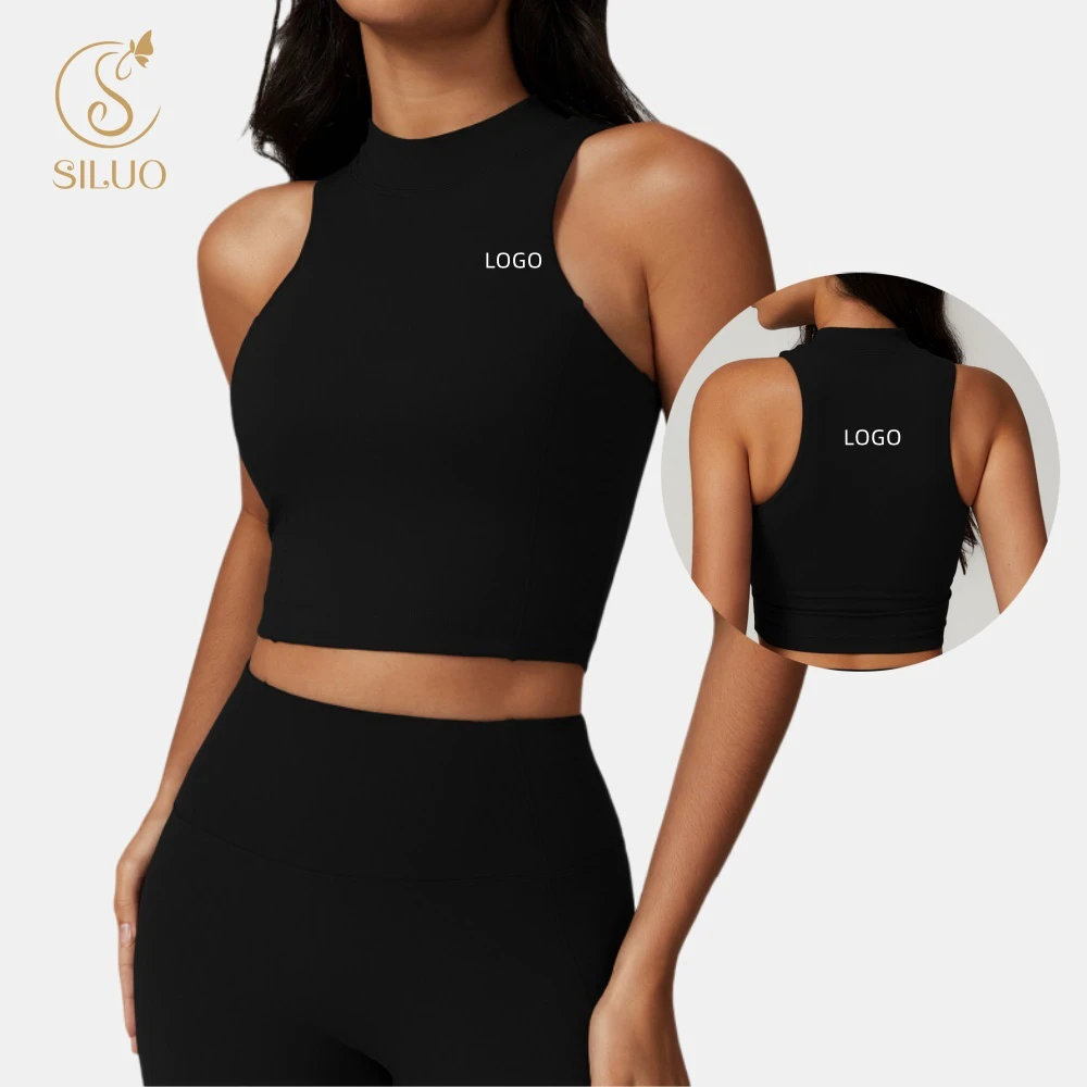 Hot Selling Custom Logo Active Wear Sleeveless Round Neck Sports Yoga Tank Tops Gym Fitness Vest for Woman