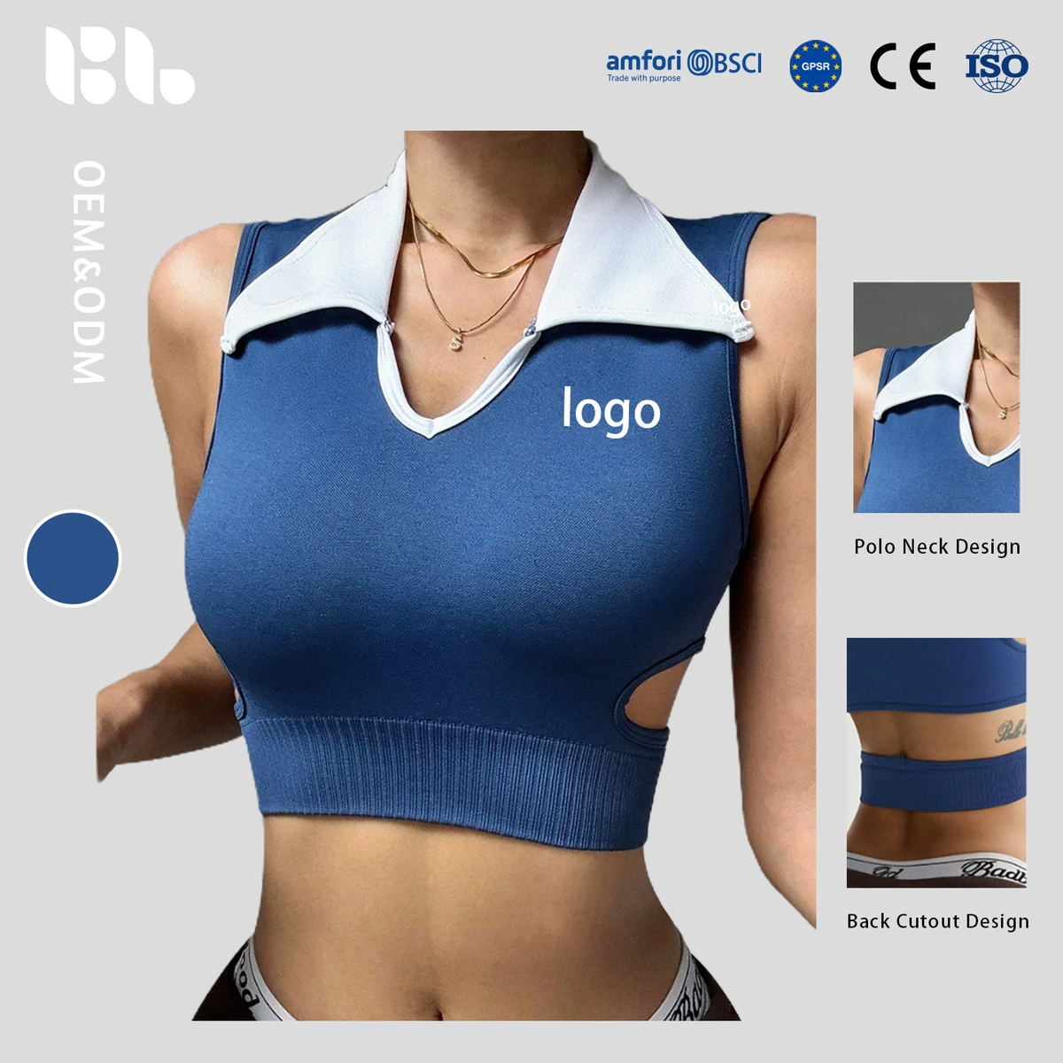 Women's Sportswear Breathable Four-Way Stretch Color Block Polo Collar Yoga Tank Top Hollow Waist Skinny Fit Quick Dry Tennis