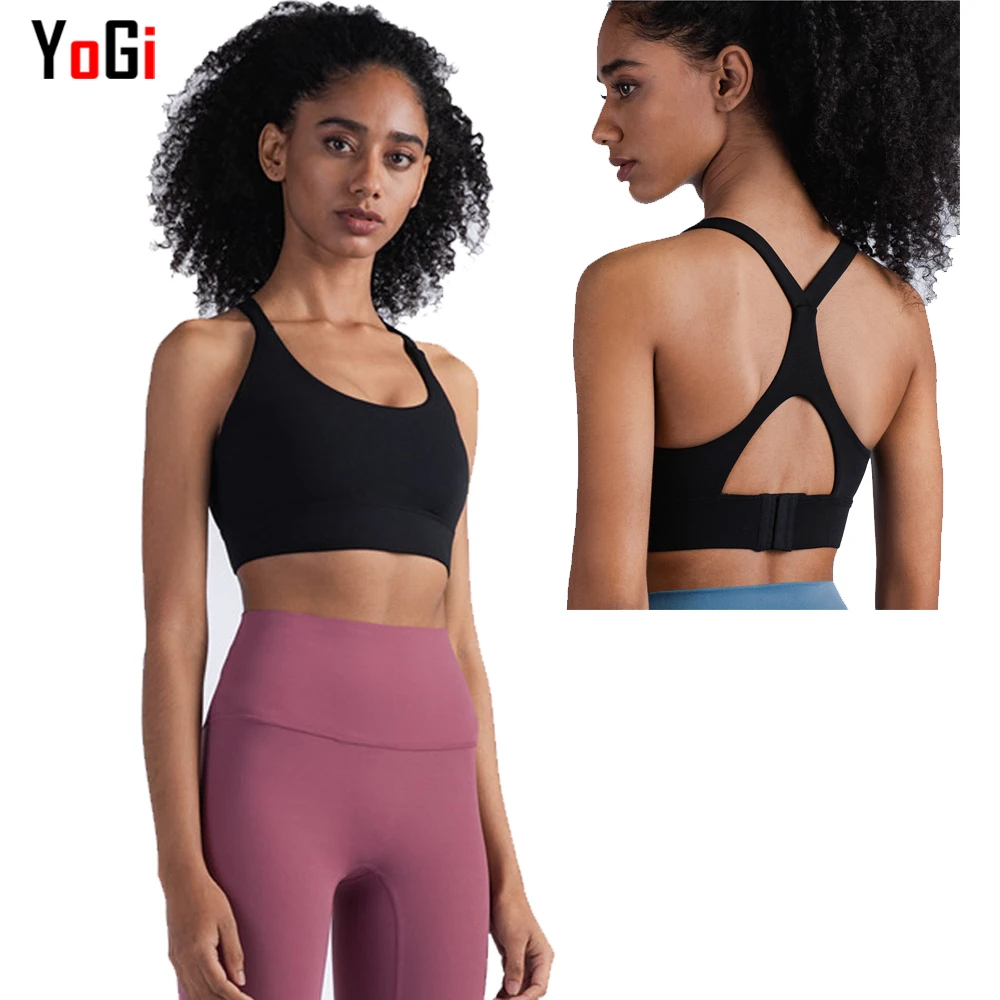 Sexy Workout Top for Women Slim Fit Medium Support for Yoga Bra Breathable Lightweight Four-Way Stretch Buckle Plain Color