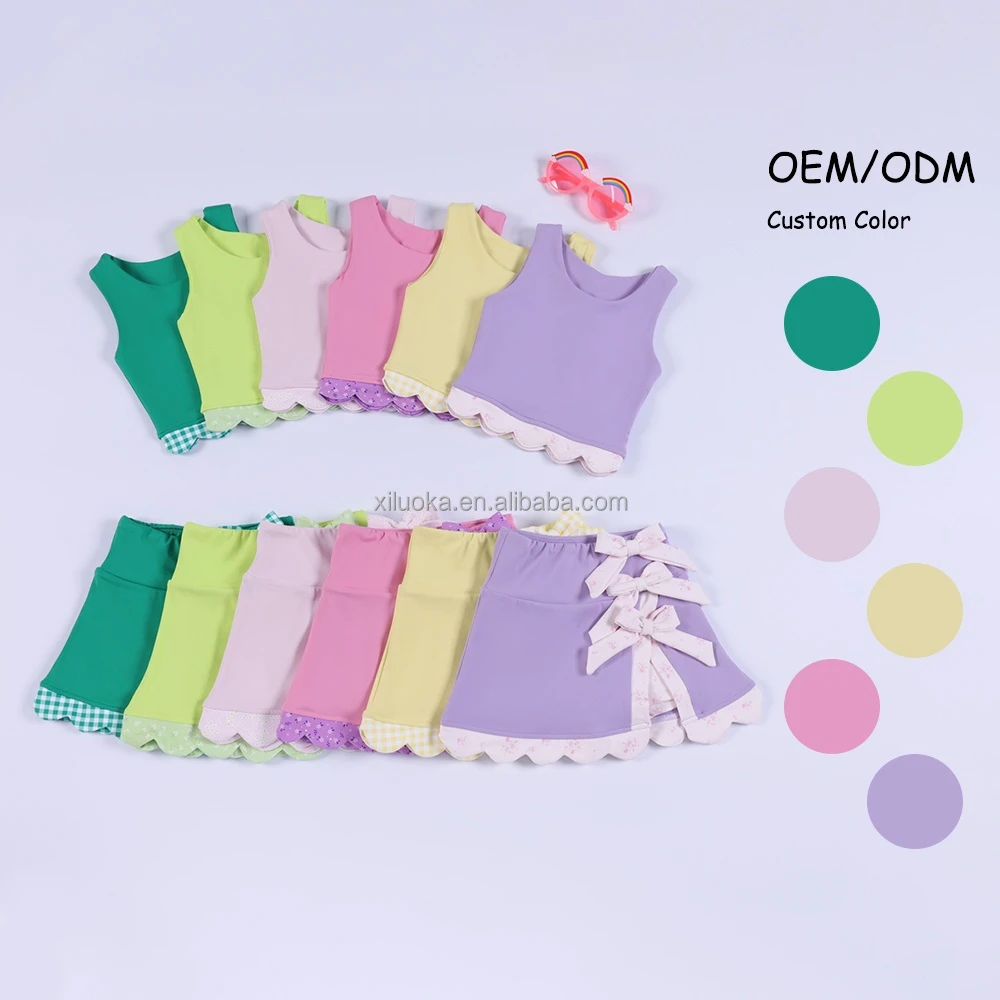 Girls Yoga Sleeveless Tank Skirt Set With Bow Detail Built In Shorts Sweet Casual Fast Shipping Customizable