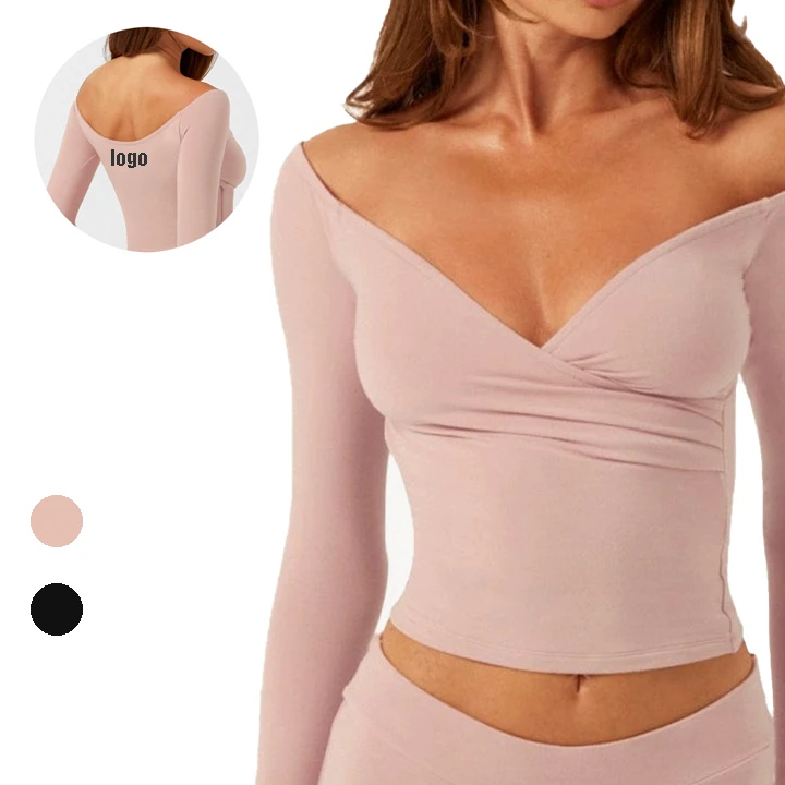 Custom logo Long Sleeve Casual Off-Shoulder Shirt Quick Dry T-shirts Quick Dry Yoga Shirts
