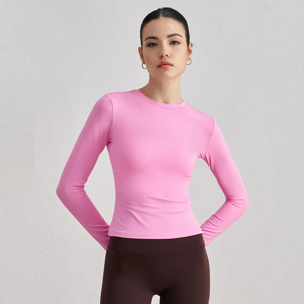 Wholesale Blank Color Long Sleeve Skinny Soft Compression Fitness T-shirt Breathable Cool Dry Crew Neck Workout Yoga Gym Shirts