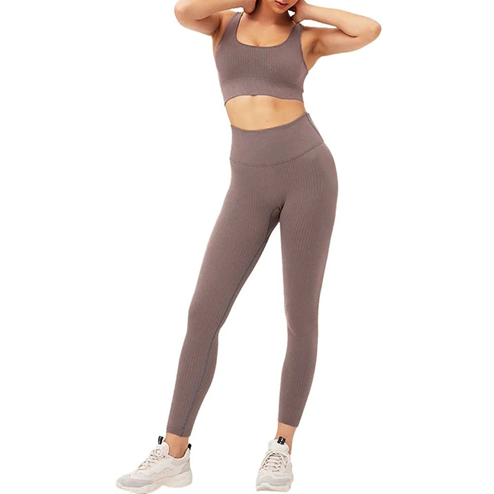 Eco-Friendly 2-Piece Women's Gym Clothes Custom Front Yoga Set Breathable Quick Dry Sports Bra Leggings Lightweight Solid