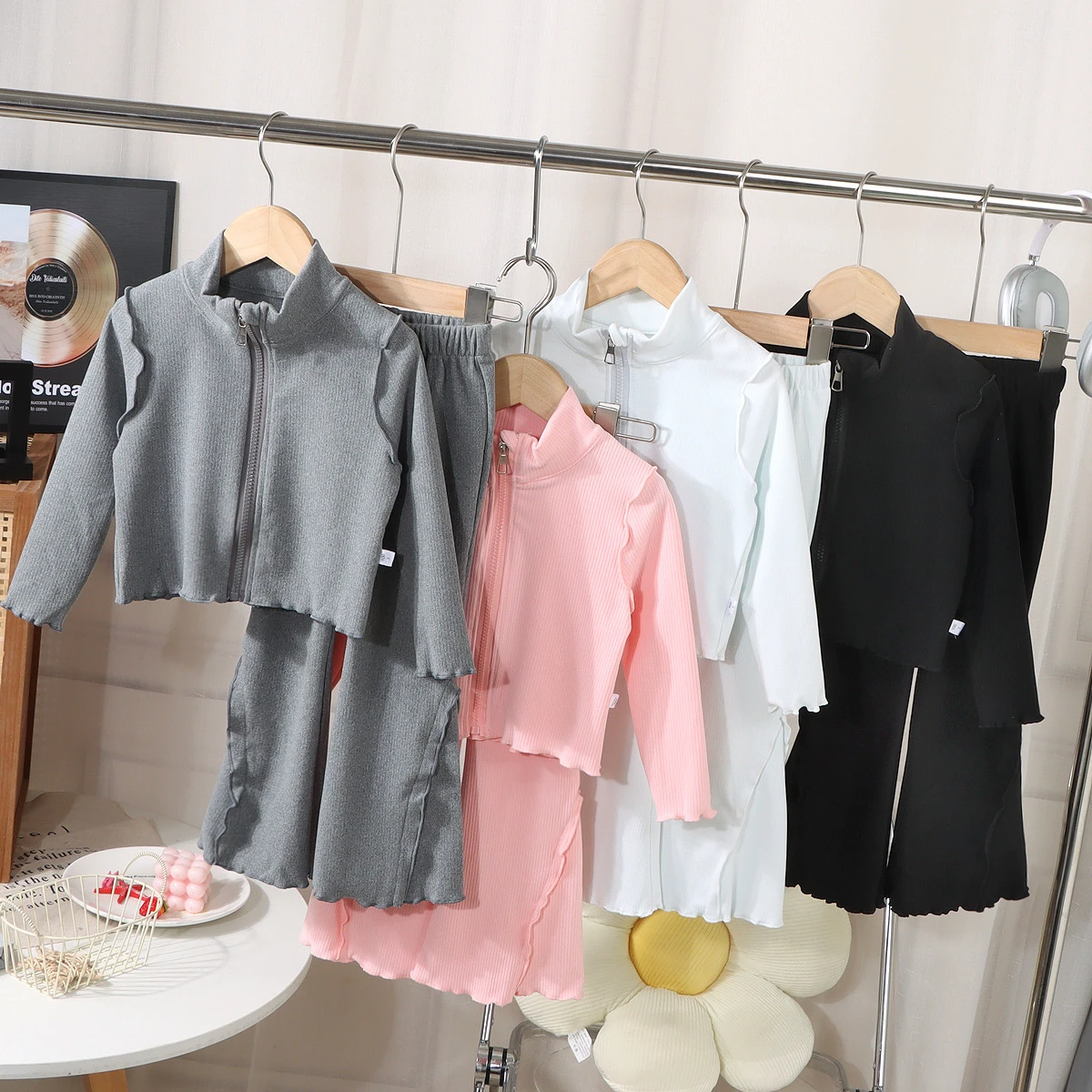 New Arrival Boutique Spring Autumn Kids Outfit Solid Color Cardigan and Pants 2pcs Casual Sports Girls Clothes Sets