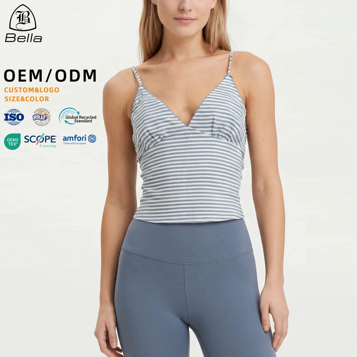 OEM Custom Striped Printed Yoga Top Women Polyester Breathable Spaghetti Strap Gym FitnessSports Vest Workout Tank Top