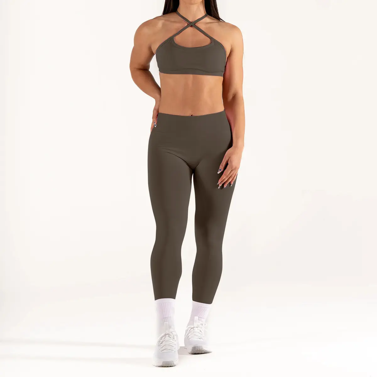 Women's Sports Bra Set 2-Piece Yoga Leggings Set 75% Nylon 25% Spandex Double-Sided Brushed Fitness Clothes