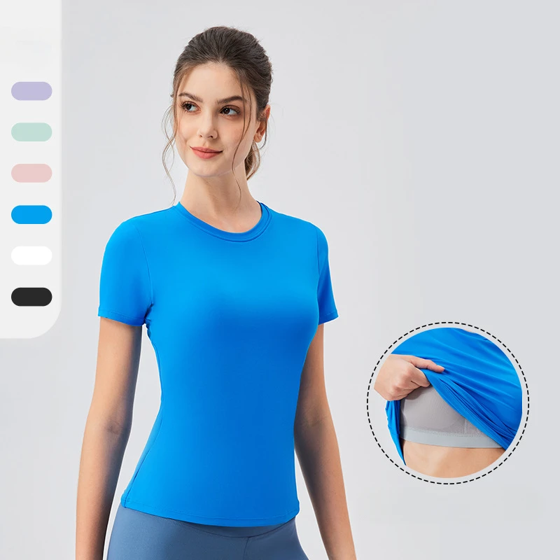 Women's Lightweight Seamless Yoga Workout Tops Short Sleeve Athletic Gym Running Tees Breathable Yoga Shirts