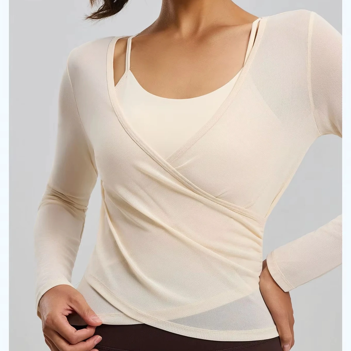 Premium 2 Piece Solid Lightweight Yoga Top Long Sleeve Mesh Breathable Cami Tank Top Women High Quality Fitness Workout Wear