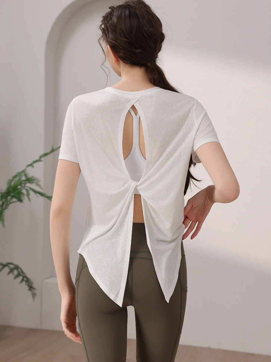 New Viscose/Polyester Short Sleeve Snowflake Beautiful Back Sports Top Women's Quick-drying Fitness T-shirt Pilates Yoga