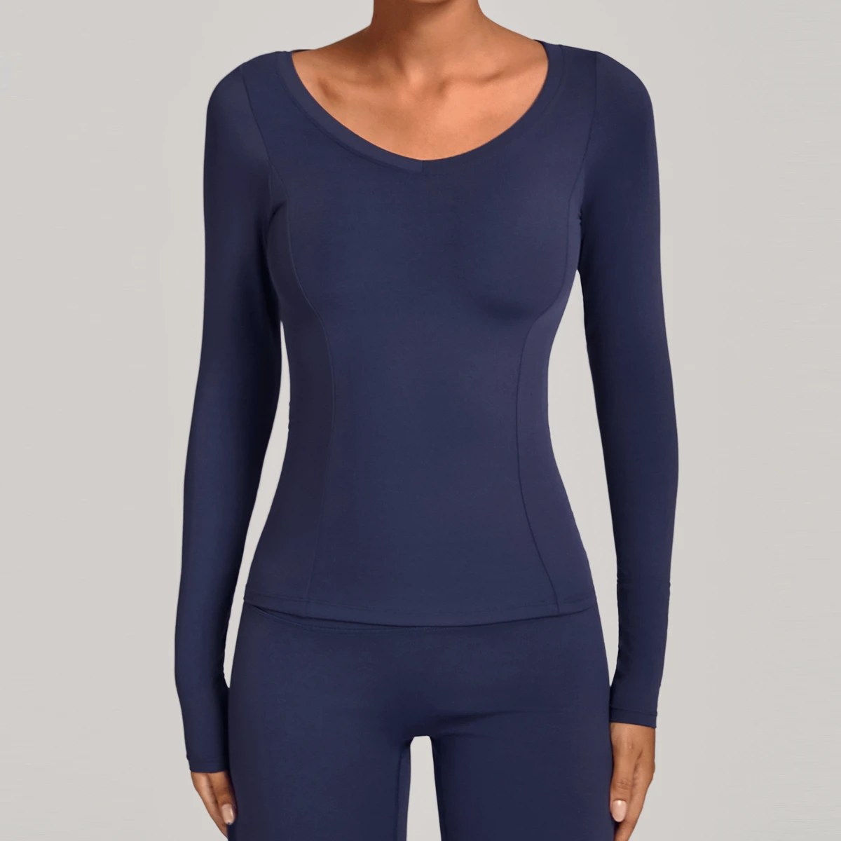Custom V-neck Long Sleeve Lightweight Seamless Yoga Tops Breathable Eco-Friendly Running Sportswear Outdoor Casual Sports T