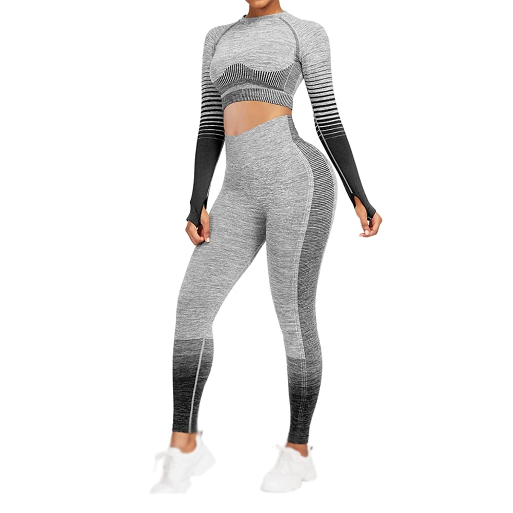 Lightweight Plus Size Women's Yoga Set Solid Pattern Front Logo Stretchable Fabric Breathable Eco-Friendly Quick Dry 2-Piece