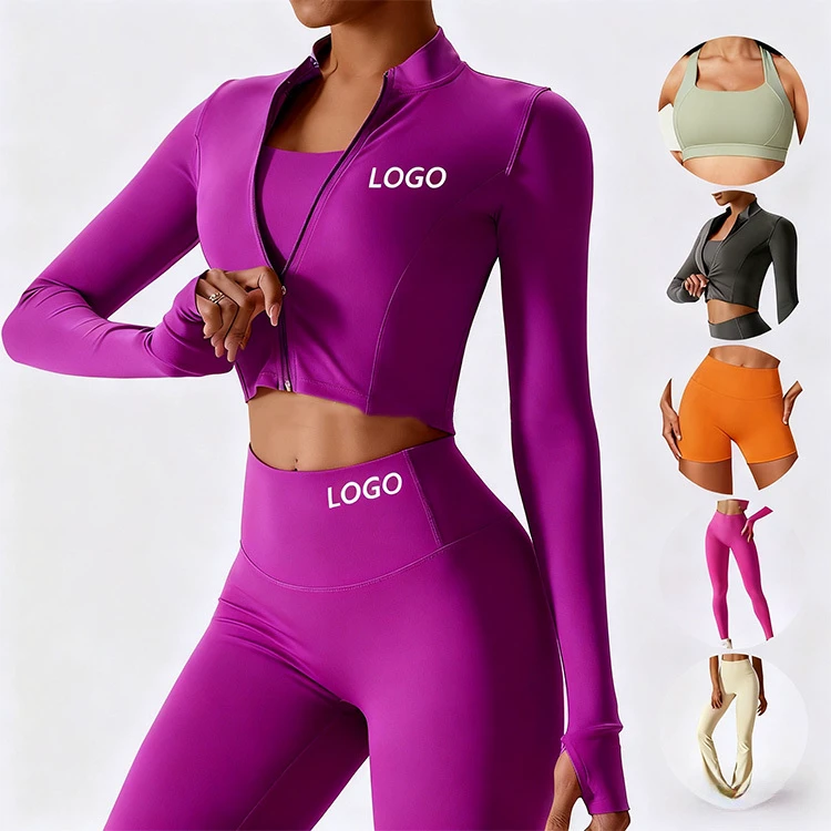 Hot Sale Custom Solid Yoga 4-Piece Set Strappy Back Anti-Shock Sportswear Women Plus Size Eco-Friendly Tight Fit Front Gym
