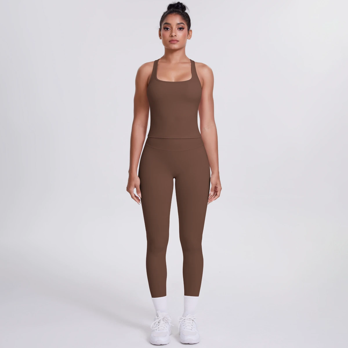 2 Piece Woman High Raceback Tank Top Vest And High Waist Butt Lifting Leggings Breathable Outdoor Yoga Set