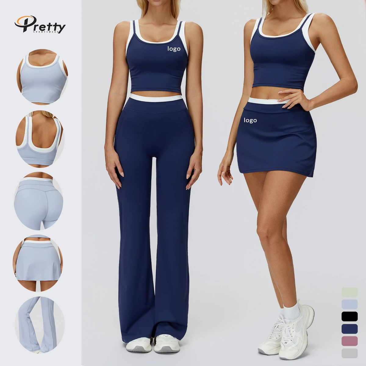 Custom Logo Soft Active Wear Color Blocking Yoga Set Sportswear Four Pieces Yoga Suit Gym Fitness Yoga Sets for Women