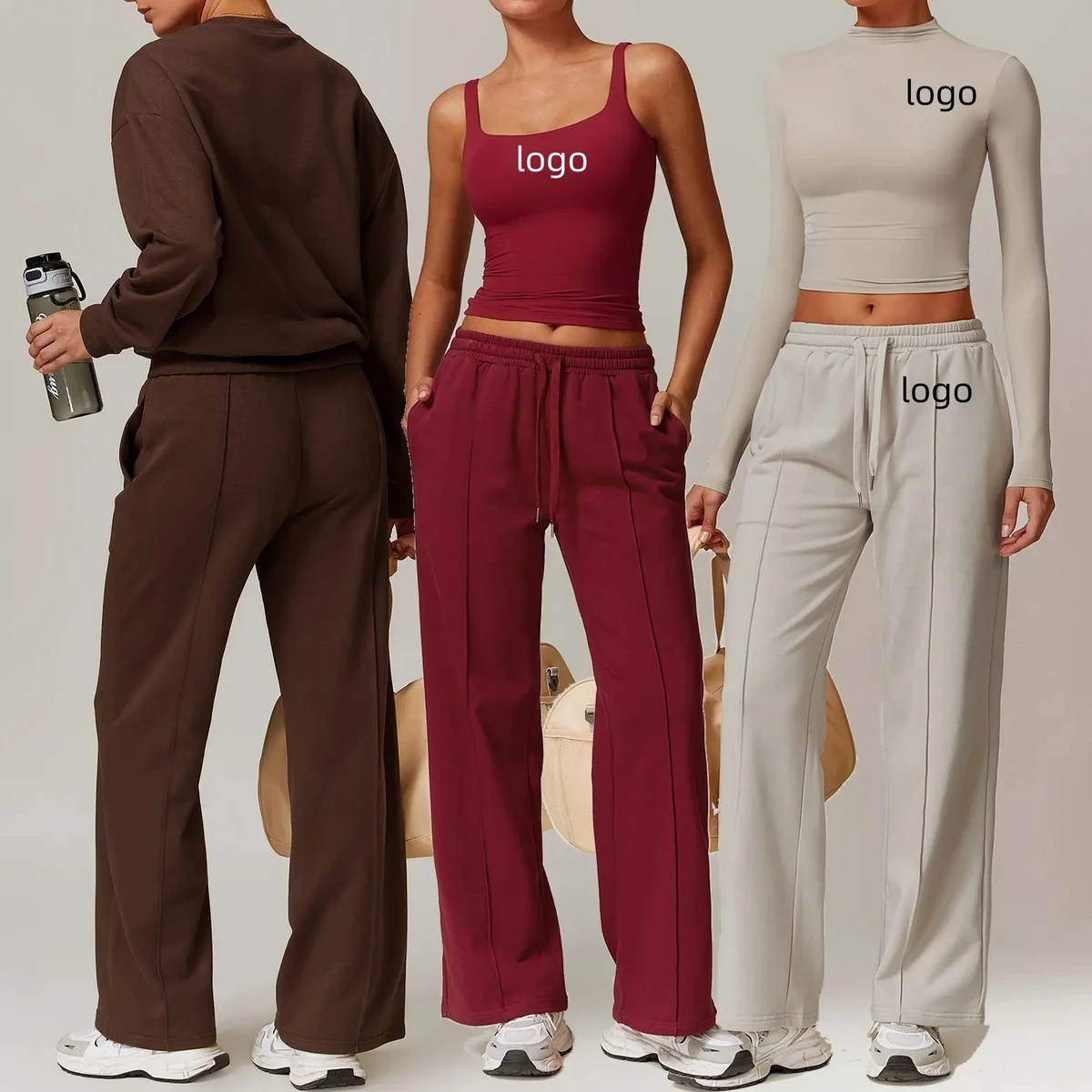 Wholesale Activewear Fitness Sports Outdoor Women's Side Pocket Jogger Pants U Neck Hoodies 2 Piece Leisure Yoga Sets