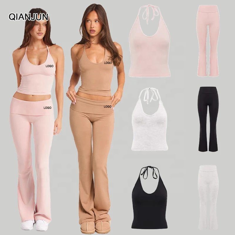2025 New Women's Gym Pants Yoga Straight Leg Pants Yoga Straight Leg Vest Sportswear Belt Flared Pants Fitness Set