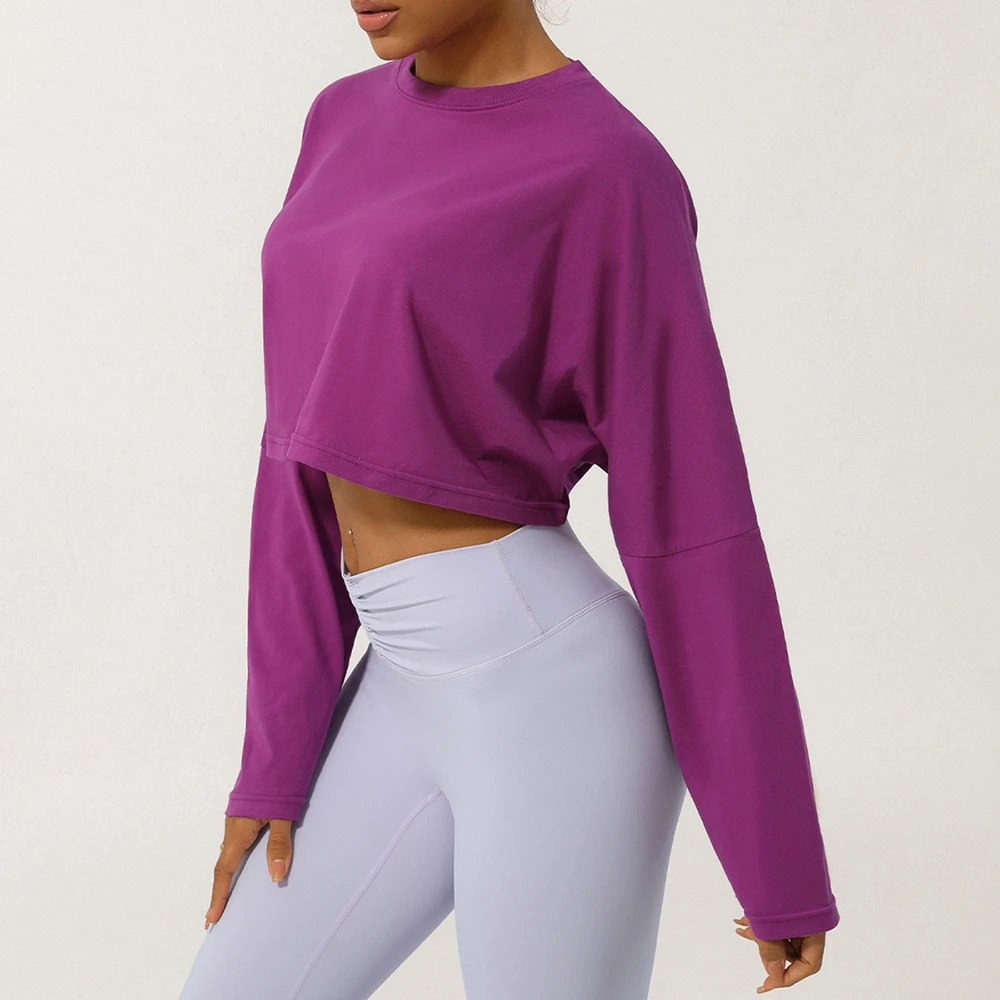 DSM2335 Spring and Summer Yoga Clothes Top Round Neck Loose Sports Long Sleeve T-shirt Breathable Fitness T-shirt Top for Women