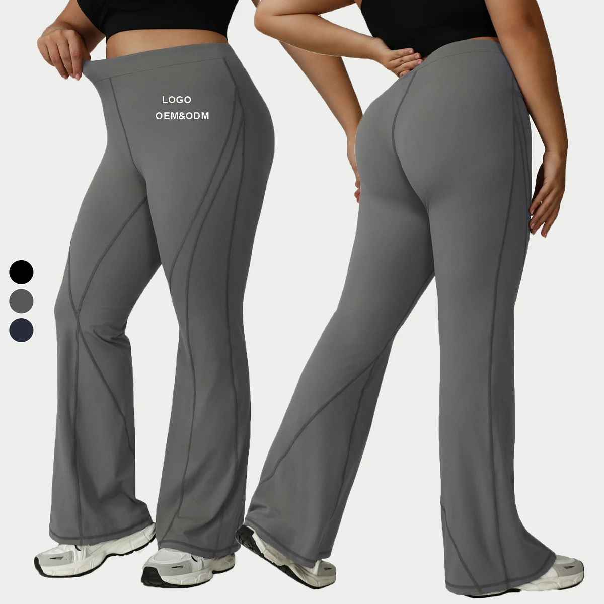 XL-4XL Women's Plus Size High-Waisted Yoga Pants with Slightly Flared Legs Suitable for Running Sports and Fitness
