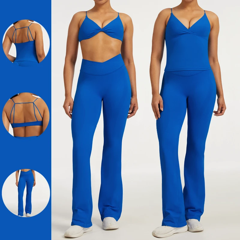 XS To XL Plus Size Active Wear Sport Woman High Quality Flare Pants Gym Fitness Sets 3 Piece Seamless Yoga Outfit Apparel
