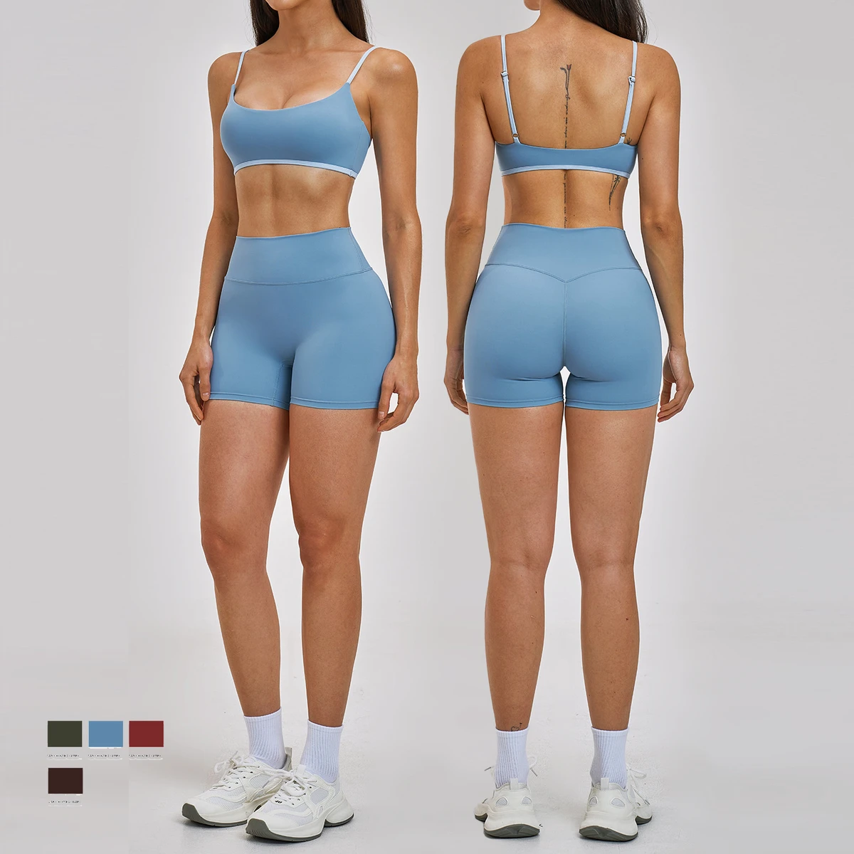 Women's Color Blocking Comfortable Backless Thin Strap Sports Bra High Waist Butt Lifting Running Shorts Women 2-piece Yoga Set