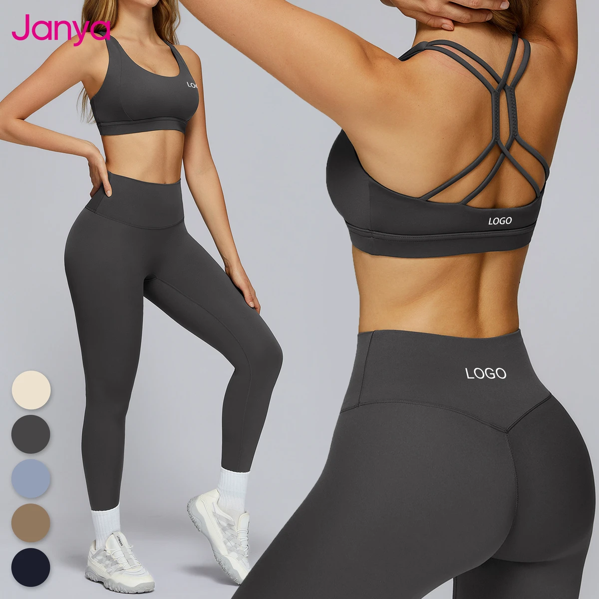 Janya Women's Cloud Sense Sportswear Solid Yoga Set Breathable 2-Piece Hollow Back Tight Outdoor Running Sports Fitness Sets