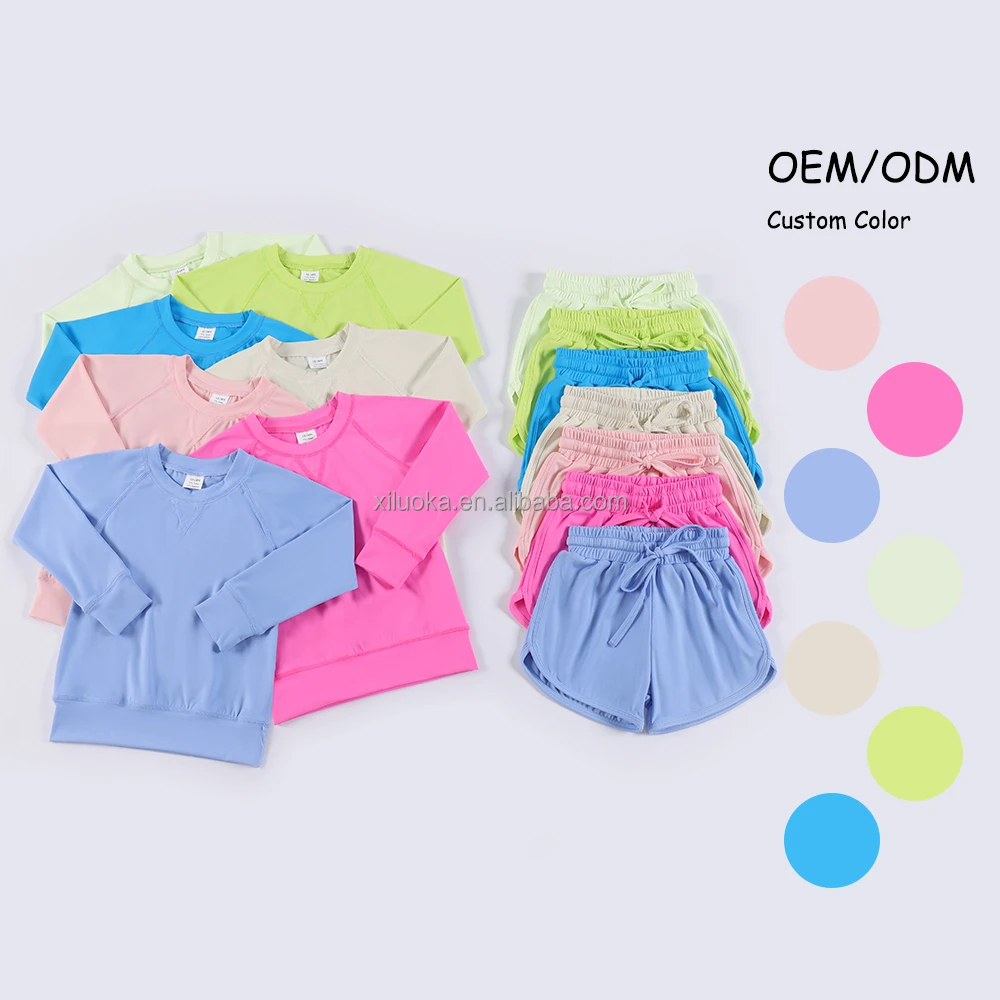 Solid Color Oversize Shirt Shorts Two Pieces Set Custom Print Baby Yoga Clothes Fashion Kids Activewear Set