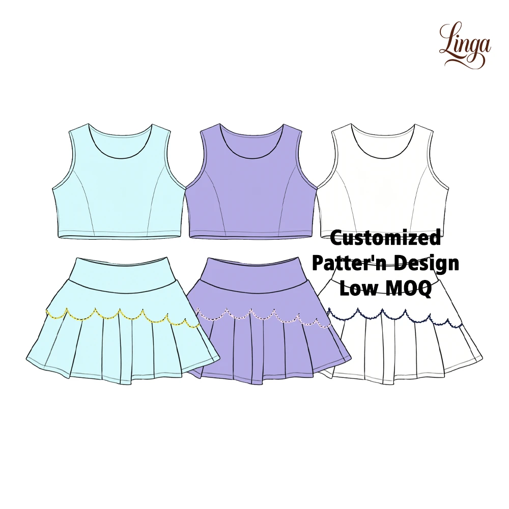 OEM Elastic Crop Tops Pleated Skirt Kids Clothing Manufacturers Fitness Clothes Children Gym Fitness & Yoga Sports Wear