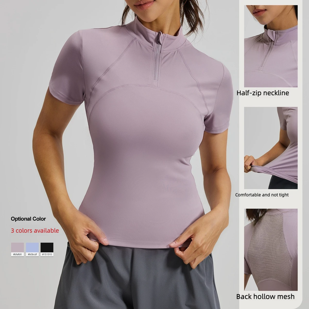 New Equestrian Clothing Outdoor Running Fitness Yoga Sports Breathable Spandex/Polyester Short-sleeve Half-zip Slim High-elastic