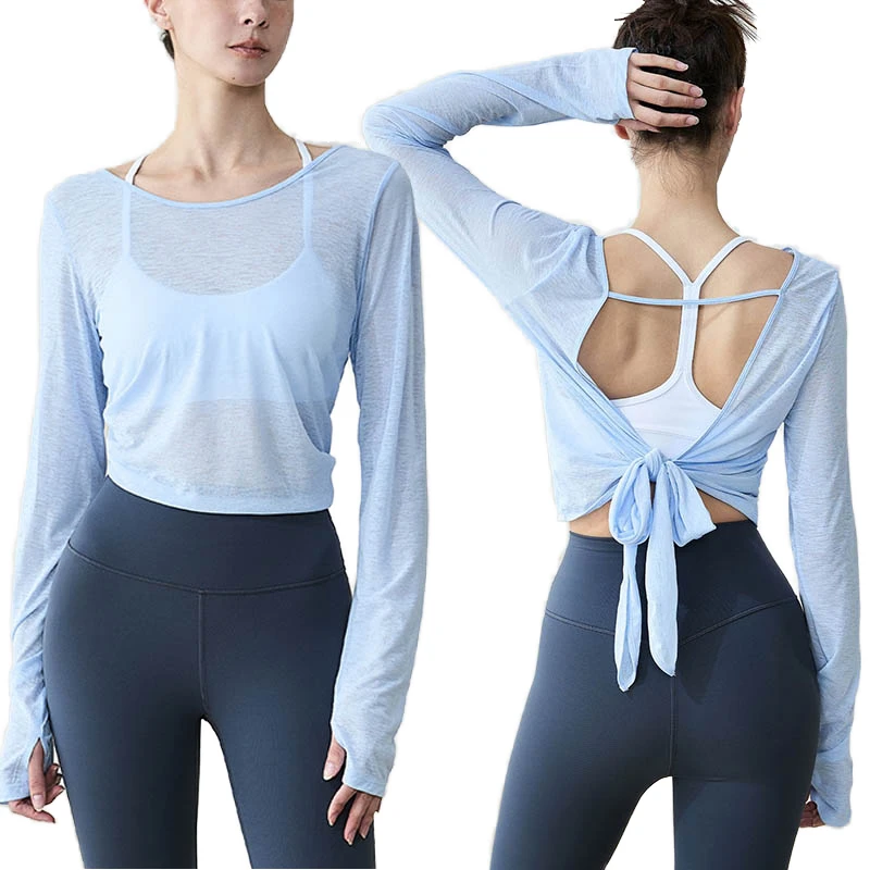 Custom Breathable Women's Yoga Jacket Four-Way Stretch V-neck Front Logo High Quality Soft Long Sleeve Gym Fitness Top
