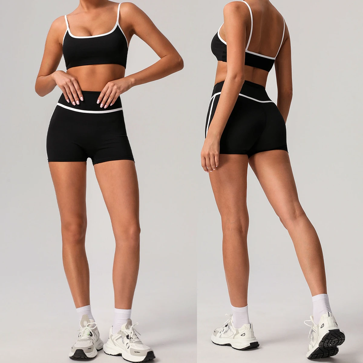 Quick Drying and High Waist Active Wear Women Set Color Blocking Tight Sport Set Women Running Yoga Fitness Workout Clothing Set