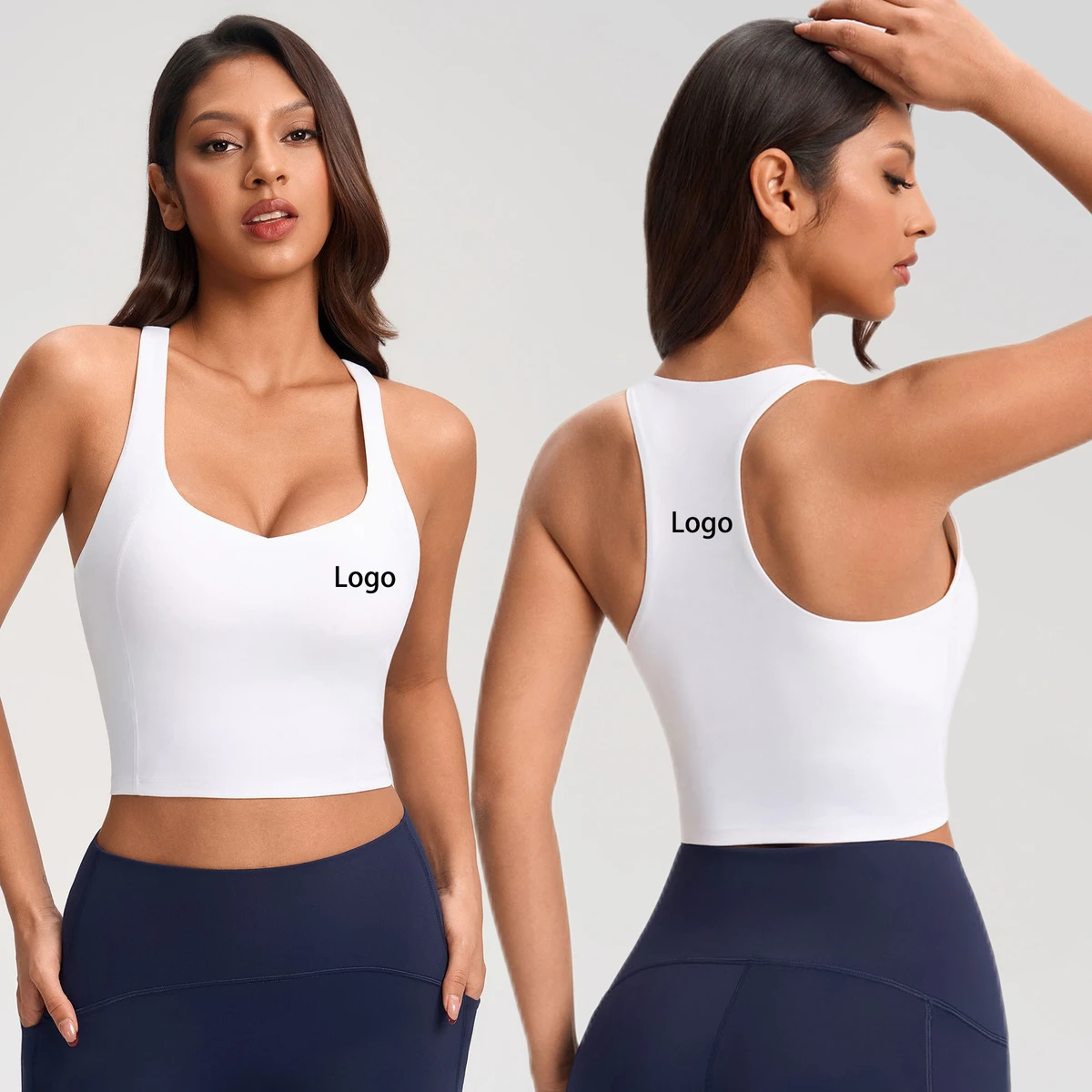 Women's High-Intensity Running Tank Top Solid Color Quick-Drying Fitness Yoga Wear with Breathable Push-Up Yoga Bra Shockproof