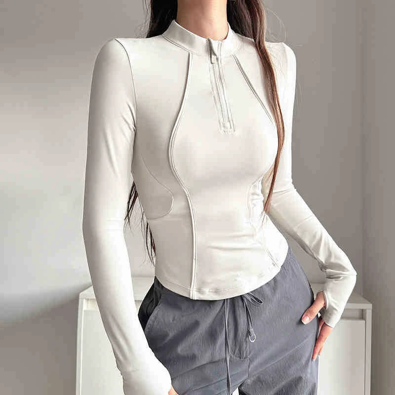 M303 Women's Breathable Slim-Fit Long-Sleeved Gym Yoga Jacket Vertical Collar Half-Zipper Running Sports Fitness Top