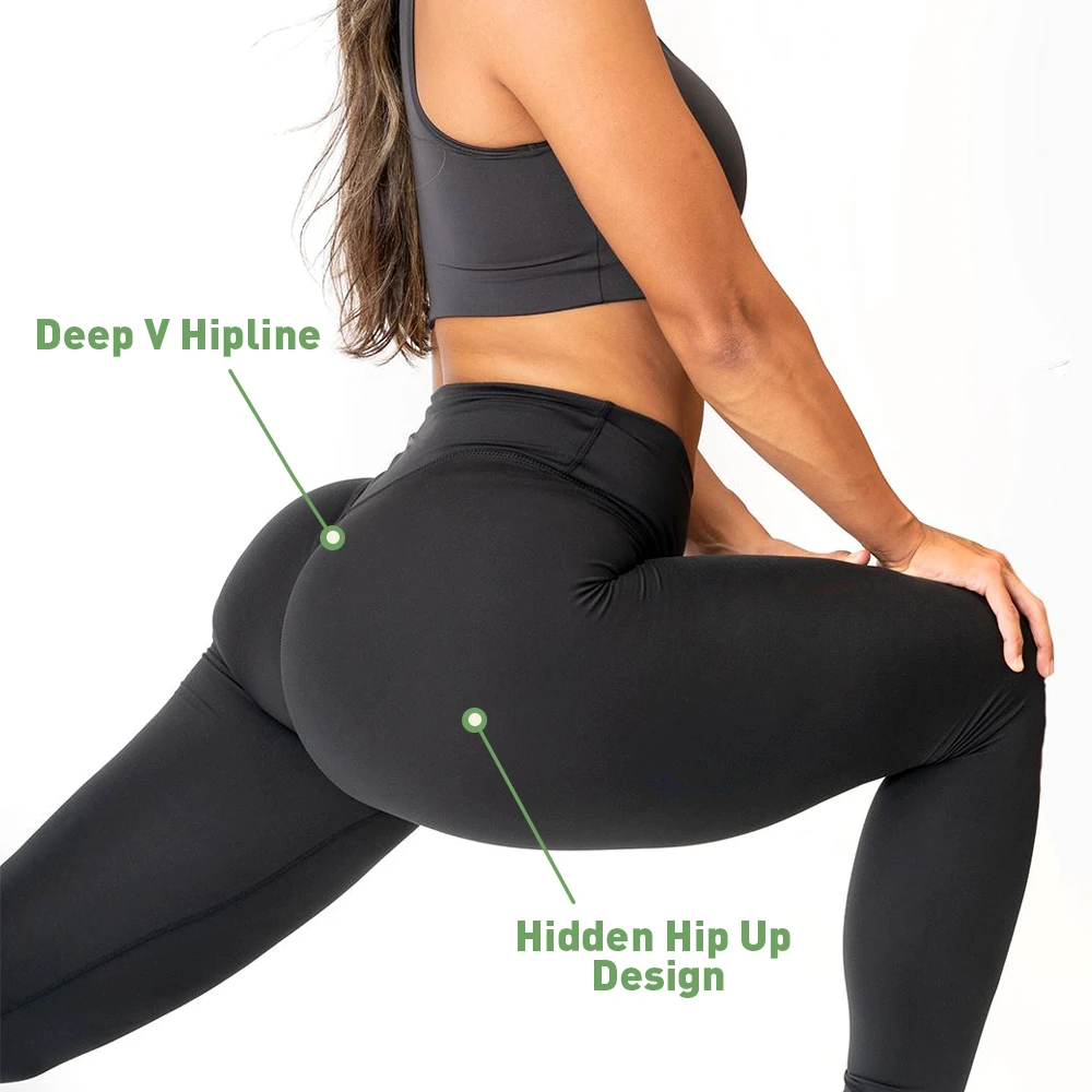 SHINBENE Gym Tights Deep V Back Hidden Scrunch Butt Fitness Sculpt Peach Yoga Pants High Waist Leggings For Women