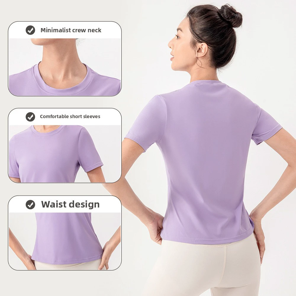 Women's Summer Yoga Short-Sleeved Fitness T-Shirt 30D Spun Yarn Breathable Running Sports Top Nude Seamless Plus Size Print