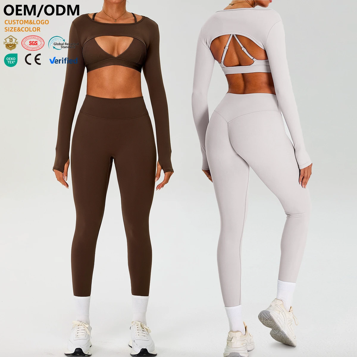 XW-TM0267Y-4 Three Pieces Sportwear High Waist Leggings Long Sleeve Breathable Quick Dry Outfit Gym Fitness Yoga Sets for Women