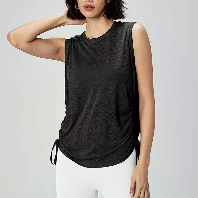 Women's Loose Fit 100% Polyester Breathable Mesh Crew Neck Solid Pattern Yoga Cover-Up Sleeveless Workout Customizable Brand