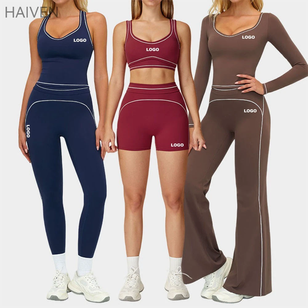 Women's High Quality Color Blocking 6 Pieces Matching Yoga Set Breathable Fitness Workout Outfit Activewear Gym Sports Suit