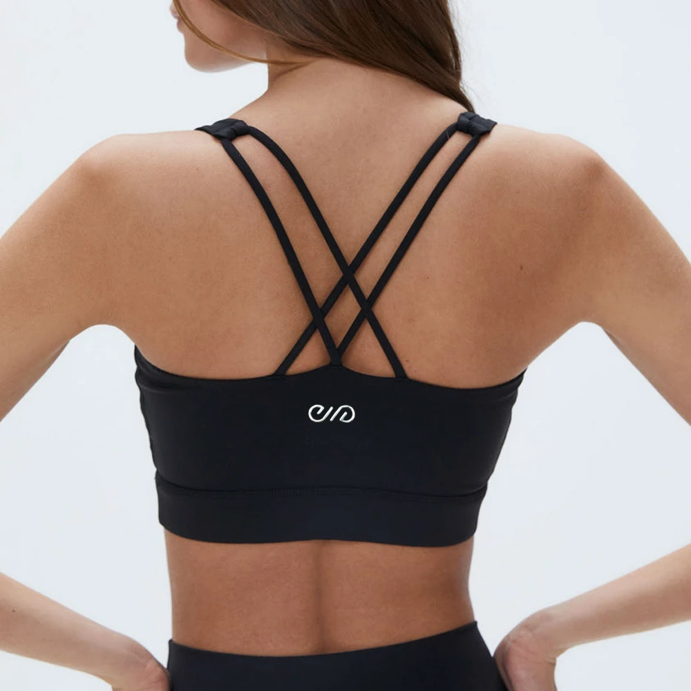 Strappy Cross Back Sports Bra for Women with Medium Support Breathable 70% Polyamide 4 Way Stretch Removable Pads Gym Activewear