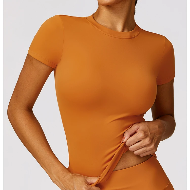 Wholesale Quick Dry Yoga T-Shirt Short Sleeve Brushed Fabric Top Cover Shirt Outdoor Running Athletic Women Sports Yoga Top