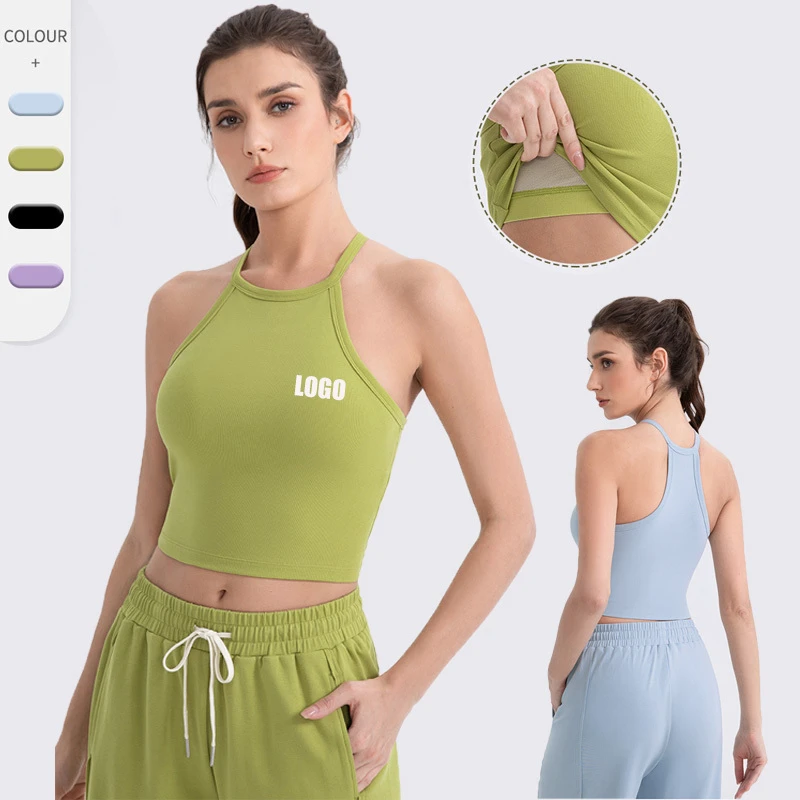 Women's Slim-Fit Yogini Tank Top Custom Logo Lightweight Breathable Shockproof Sports Top for Running Yoga Gym Workouts Built-In