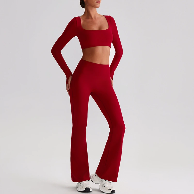 China Factory High Waist Fitness Clothing Breathable Long Sleeve Running Sports Suit Breathable Two Piece Yoga Set for Women