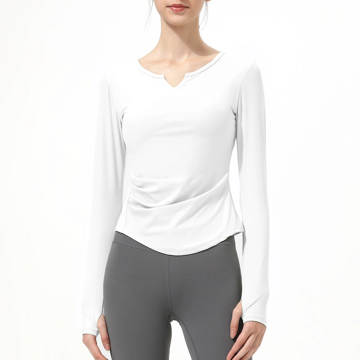 Women's Elastic Tight Fitting Long Sleeved Yoga Fitness Sports Shirt Quick Drying Breathable Top with Paddings