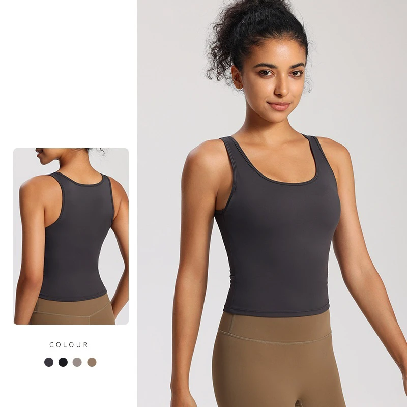 Women's Fashion Four-Way Stretch Breathable Yoga Tank Top Spandex Sports Vest With Fixed Non-Running Cup for Exercise