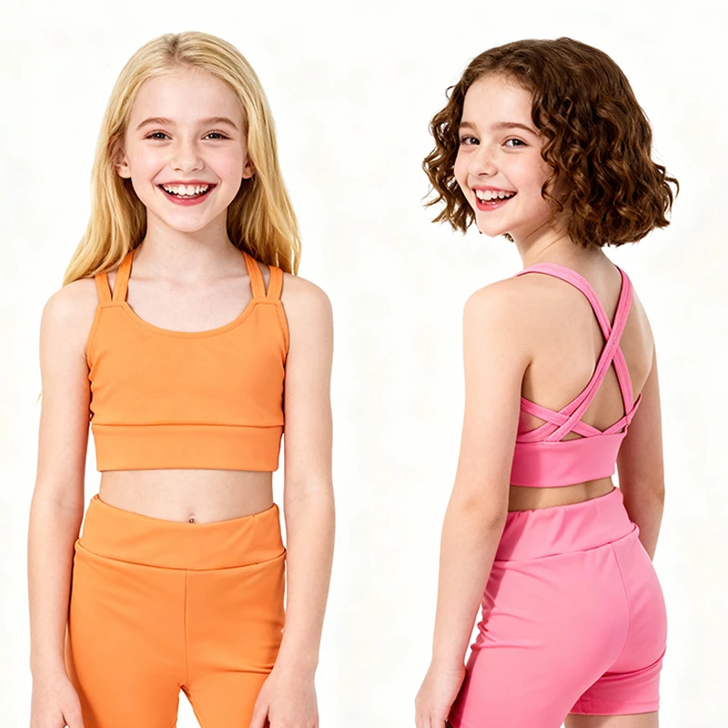 Wholesale Custom Girls Yoga Fitness Set Quick Dry Sleeveless Two Piece Sportswear Outfit for Children Activewear