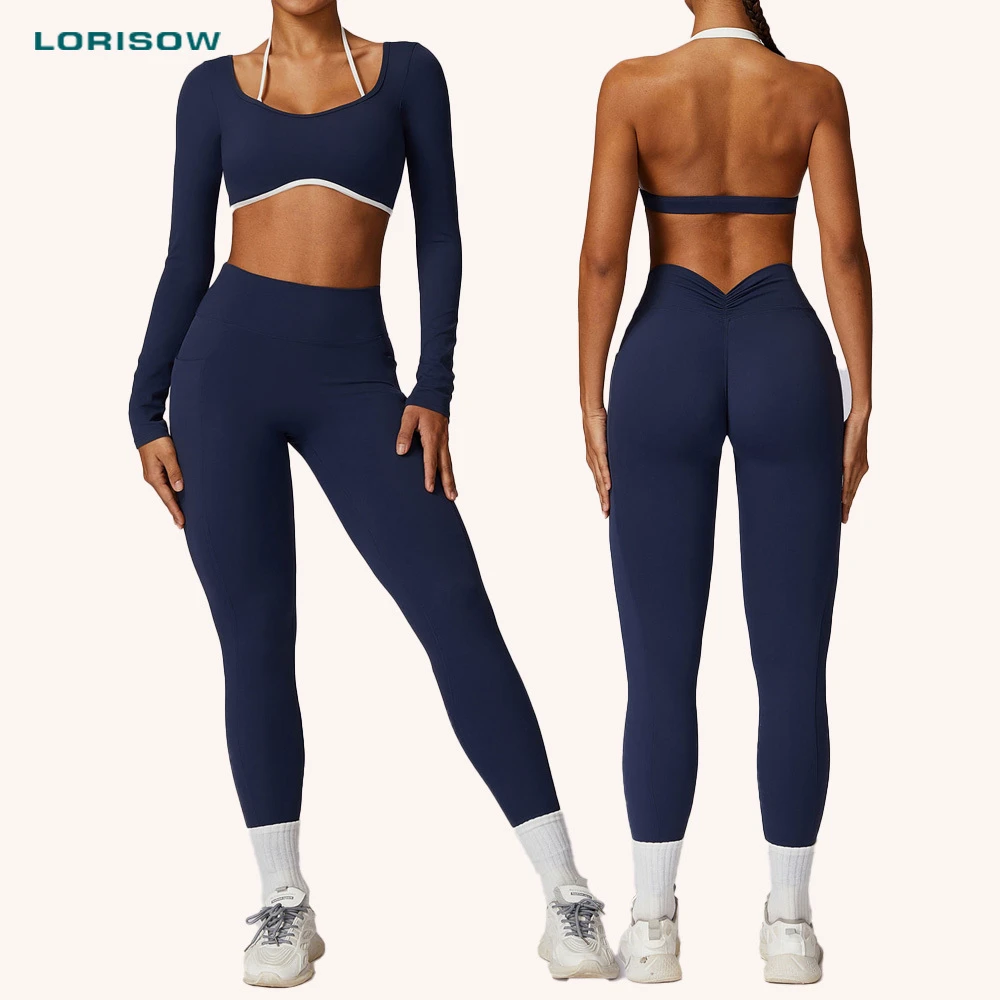 Sexy High Waist Scrunch Butt Peach Hip Yoga Leggings Set Women Activewear Sports Fitness Gym Yoga Suit Outfit