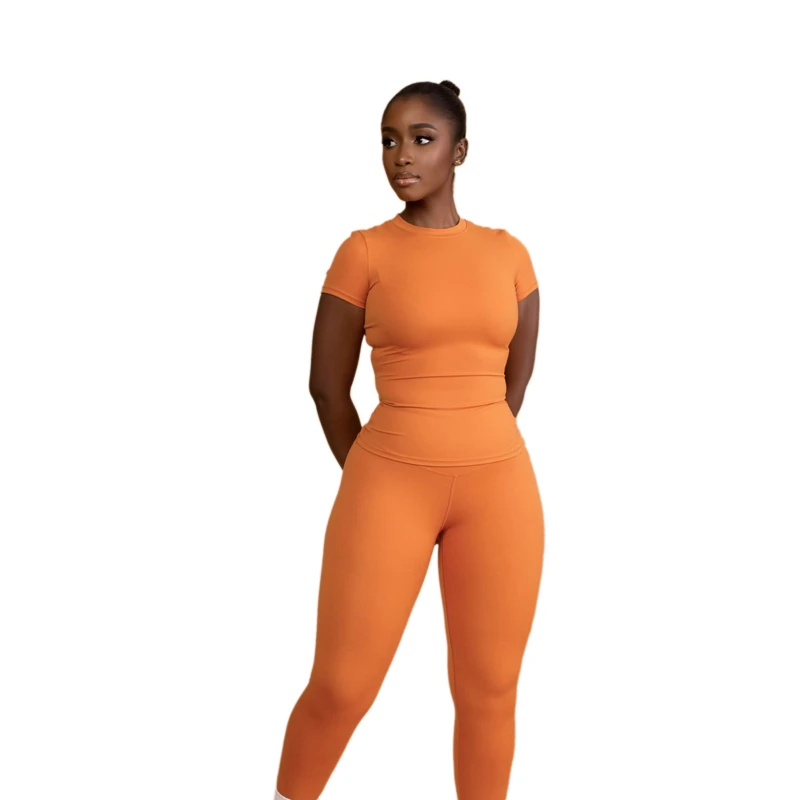 KY Women's Workout Set Fitness Two Piece Outfit Breathable Quick Dry Tight Fitting T-shirt and Yoga Pants for Summer