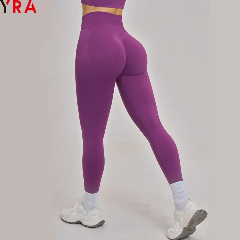 High Quality Woman's Seamless Scrunch Butt Yoga Gym Sports Fitness Sexy Tights Leggings Wholesale Solid Pattern Sports Pants