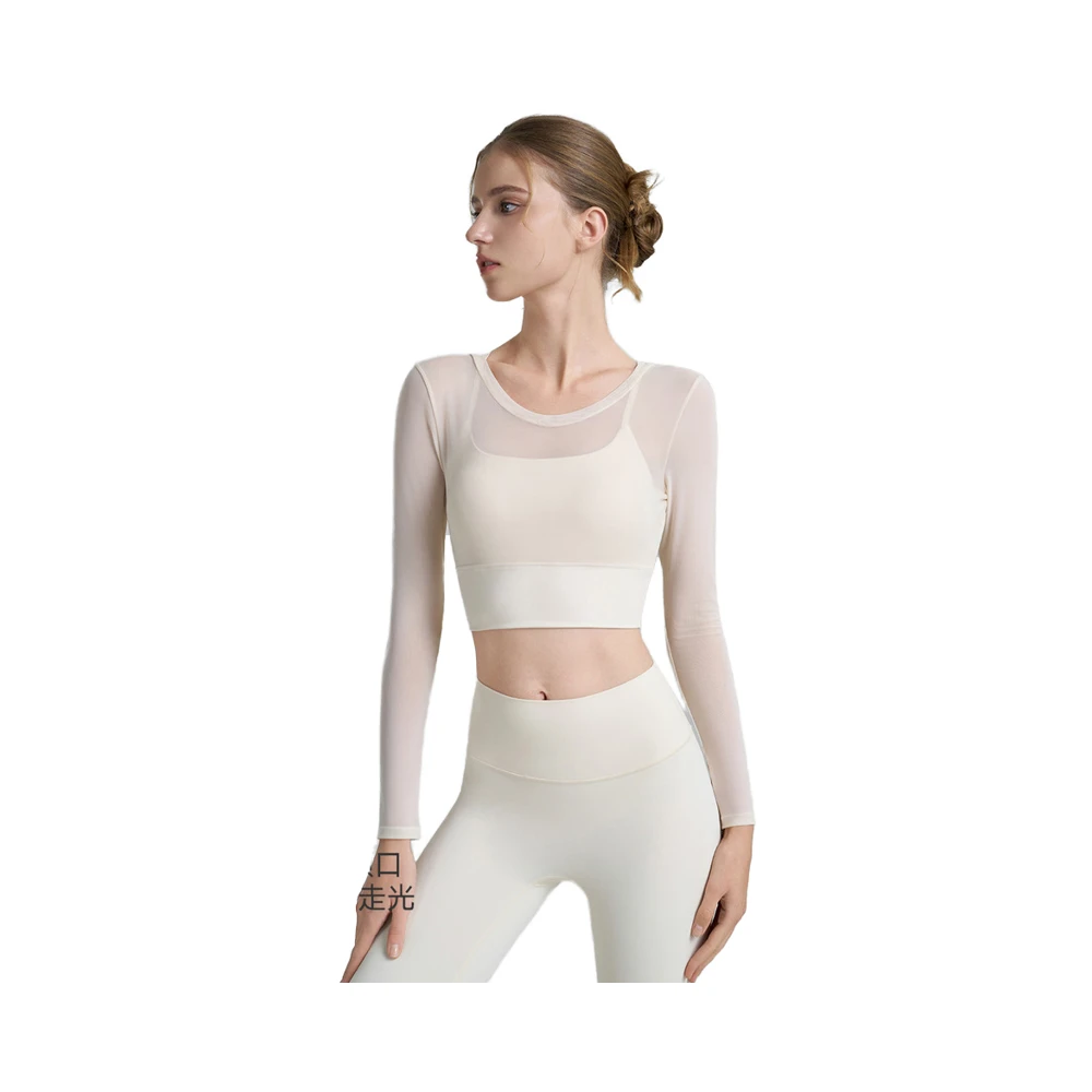 Autumn New Breathable Mesh Two-piece Yoga Top High-end Pure Desire Wind Tight Waist Skinny Fit Long Sleeve